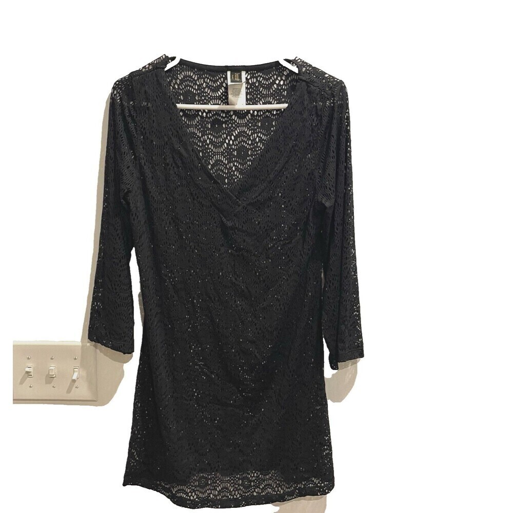 Laundry By Shelli Segal  Black Lace V Neck Tunic Top M Mini Dress Whimsygoth